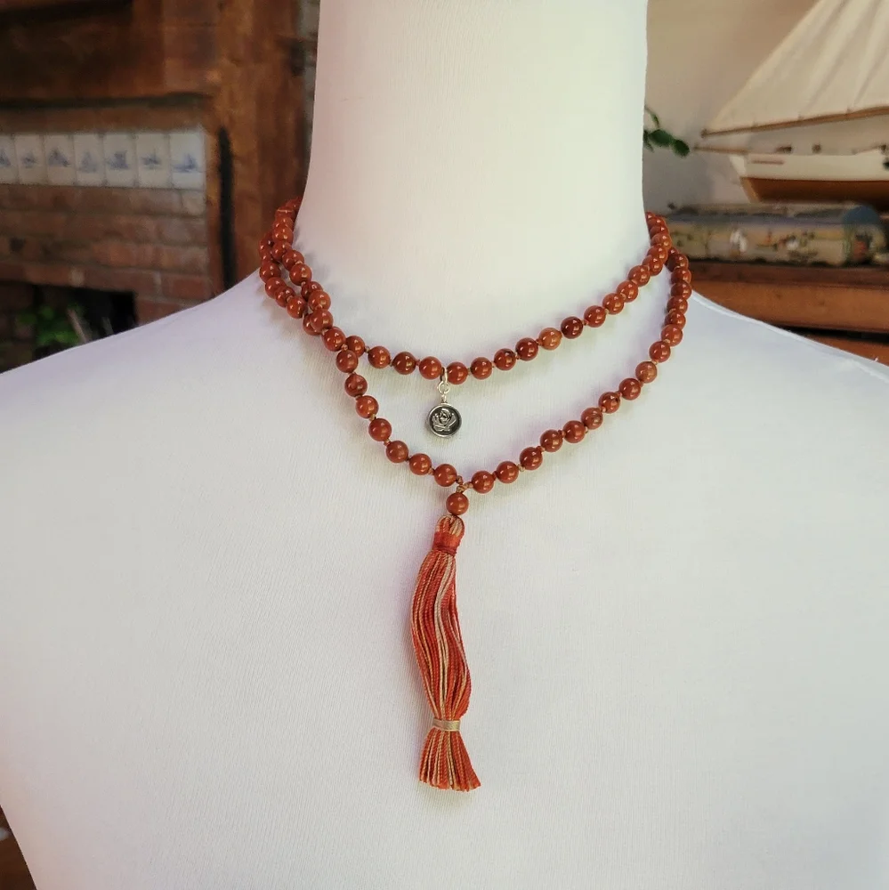 RED JASPER MALA BEADS ZEN NECKLACE WRAP BRACELET